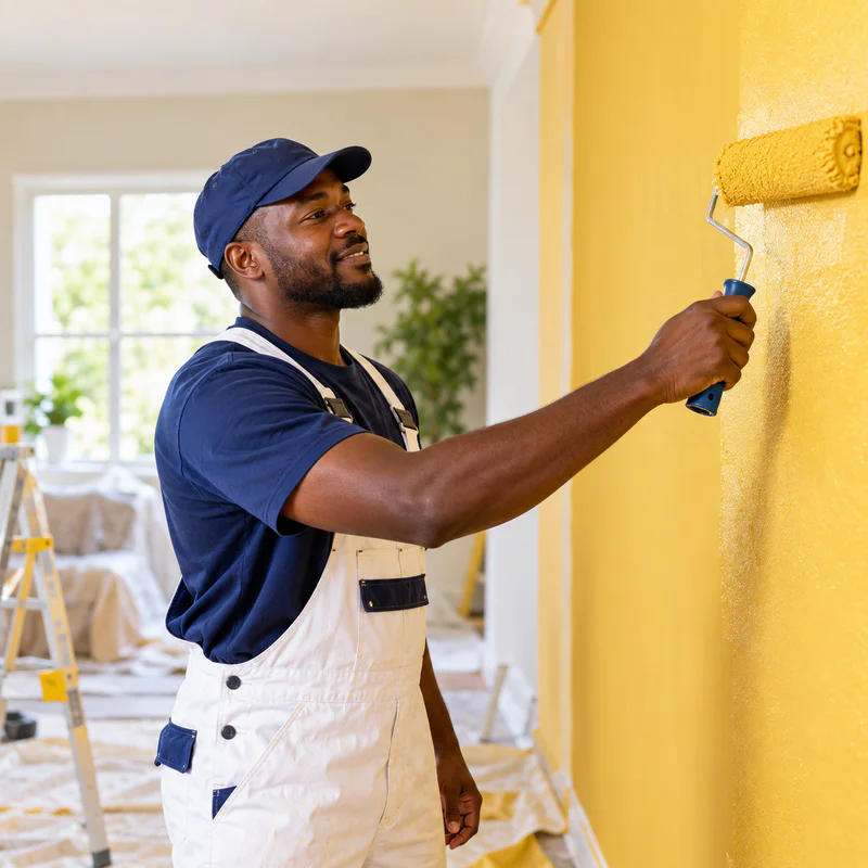 Professional painter applying a fresh wall finish